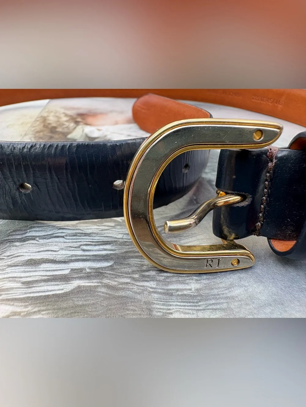 Ralph Lauren Genuine Leather Belt In Navy Blue Size M/35”